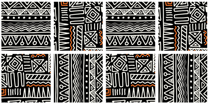 ETHNIC TREND PATTERN. PAINTWORK IN AFRICAN STYLE. PATTERN SEAMLESS AFRICAN. TRADITIONAL PATTERN. PRIMITIVE MINIMAL HAND DRAWINGS. Vector illustration. Fashion