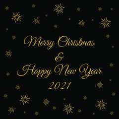 merry christmas and happy new year 2021 metalic gold text with sparkles black elegance background vector