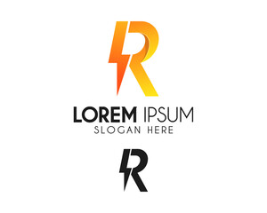 Obraz premium R letter logo design with lightning. Modern logo suitable for your business company or corporate identity
