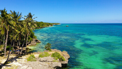 Aerial seascape with beautiful beach. Bohol, Anda, Philippines. Summer and travel vacation concept.