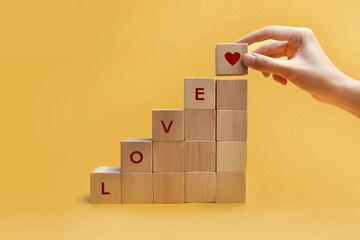 Wooden blocks in the form of a ladder with the inscription: love. The path to love