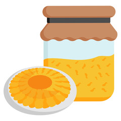 Tart apple Jam Jelly glass jar Concept Vector Color Icon Design, Fruit preserves and Spread Condiment Symbol on White background, Ready To Eat Sweet Food Sign 