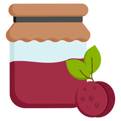 Plum Jam Jelly glass jar Concept Vector Color Icon Design, Fruit preserves and Spread Condiment Symbol on White background, Ready To Eat Sweet Food Sign 