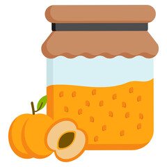 Peach with chunks Jam Jelly glass jar Concept Vector Color Icon Design, Fruit preserves and Spread Condiment Symbol on White background, Ready To Eat Sweet Food Sign 