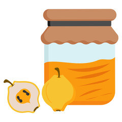 Pear Jam Jelly glass jar Concept Vector Color Icon Design, Fruit preserves and Spread Condiment Symbol on White background, Ready To Eat Sweet Food Sign 