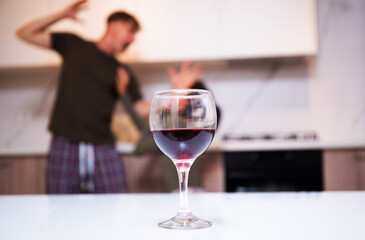Alcoholism, alcohol addiction and people concept. Family problem. Man angry. Depression. 