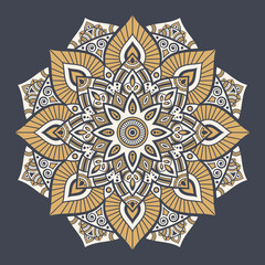 Mandala. Decorative round ornament. Isolated on dark background. Arabic, Indian, ottoman motifs. For cards, invitations, t-shirts. Vector color illustration.