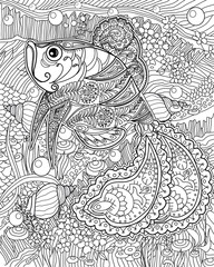 Zentangle with fish. Anti stress coloring