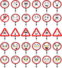 Set of road signs with different emotions