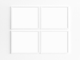 Mockup of four 8x10 white frames. 3D illustration.