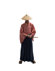 japanese samurai in historical uniform on white background