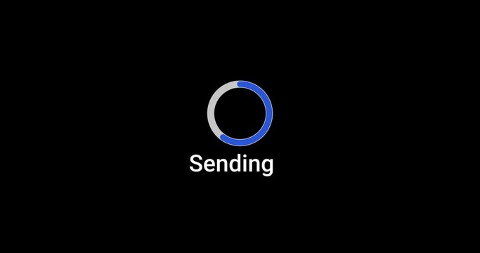 Sending progress bar computer screen animation loop isolated on black background with blue progress update screen indicator in 4K. Computer loading screen money transfer