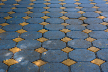 Perspective view of blue paving concrete for road design and landscape architecture.