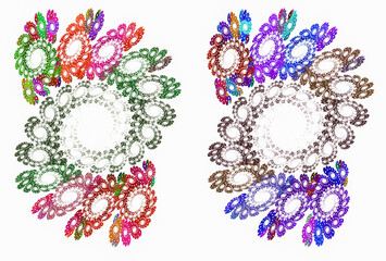 Lace from multicolored spirals, isolated on white background. Set of graphic design elements. 3d rendering. 3d illustration.