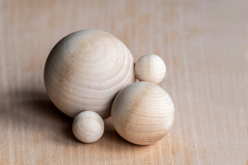 Abstract still life of wooden spheres.	