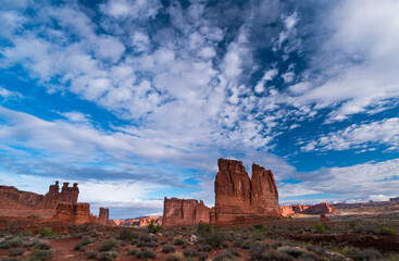 Fototapeta premium The Three Gossips and Courthouse Towers, Arches National Park, Grand County, Utah, Usa, America