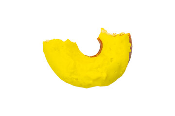 Fototapeta premium Half banana donut in yellow glaze isolated on white background.