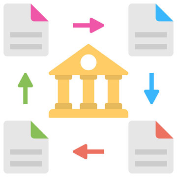 
Ledger is flowing around a bank building is a well depicted concept of distributed ledger 

