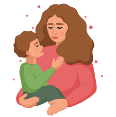 Beautiful woman holding her baby in arms. Happy Mothers day. Vector illustration isolated on white background.