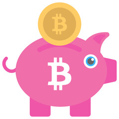 
Piggy bank storing bitcoins, an icon for bitcoin piggy bank