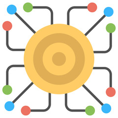 

Bitcoin with outward nodes is a cryptocurrency flat design icon 
