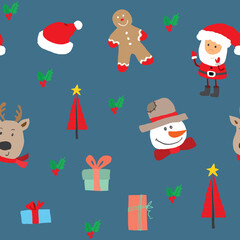 New Year and Christmas seamless pattern, hand drawn doodles Seamless Pattern. Background Vector Illustration
