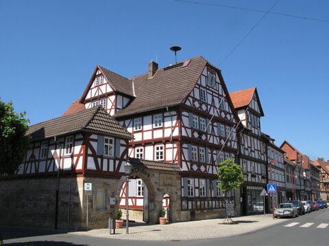Rathaus, Marktstra&szlig;e und Schlagdstra&szlig;e in Wanfried an der Werra in Hessen am Hainich