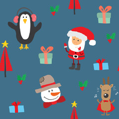 Obraz na płótnie Canvas New Year and Christmas seamless pattern, hand drawn doodles Seamless Pattern. Background Vector Illustration