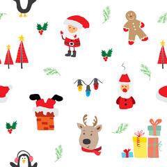New Year and Christmas seamless pattern, hand drawn doodles Seamless Pattern. Background Vector Illustration