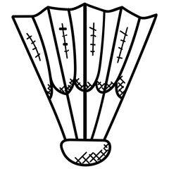 
A cone shaped cork with attached feathers featuring the shuttlecock .
