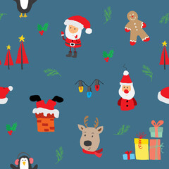 New Year and Christmas seamless pattern, hand drawn doodles Seamless Pattern. Background Vector Illustration