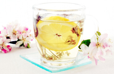 Healthy herbal drink in a bowl of glass.
