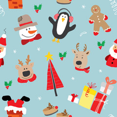 New Year and Christmas seamless pattern, hand drawn doodles Seamless Pattern. Background Vector Illustration