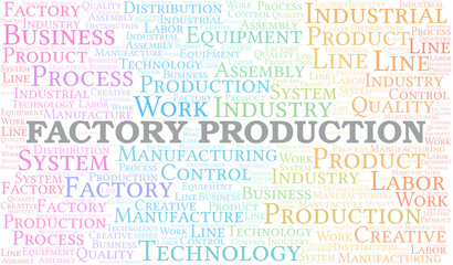 Factory Production word cloud create with text only.