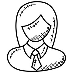 
A doodle icon showing lady officer with a uniform and an officer dress code. 
