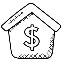 
A house shape building with dollar sign symbolizing house price label .
