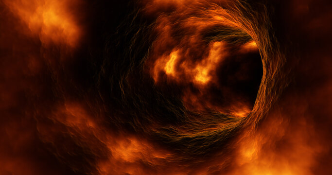 3D Abstract Tunnel. Fire And Flames Around 3D Illustration Render. High Quality CG Render.