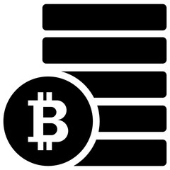 

A solid icon showing the first decentralized digital currency coin having symbol on it depicting bitcoin. 
