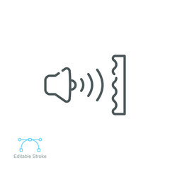 Soundproofing icon. sound insulation and heading for door. soundproof layer. Noise absorbing. line or outline pictogram. editable stroke. Vector illustration. Design on white background. EPS 10
