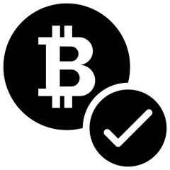 
A glyph of bitcoin with tick symbol giving the concept of bitcoin confirmed transaction
