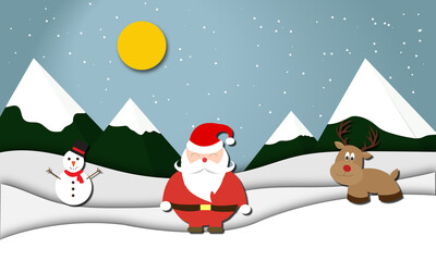 winter landscape with trees and snow santa claus and reindeer