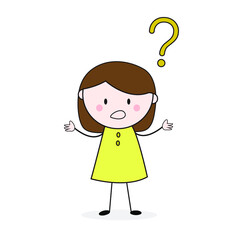 Doodle Stick Figure Girl Confused yellow Cartoon Vector