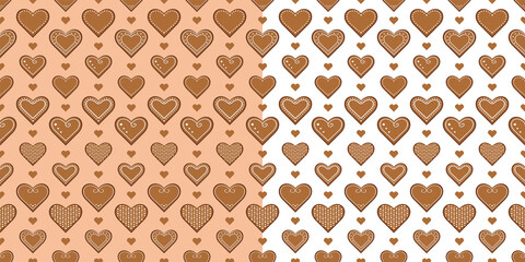 Seamless pattern with gingerbread hearts. Vector Illustration.