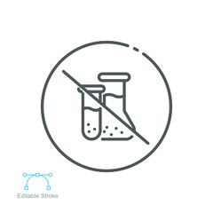 No chemical risk icon. Organic food, no additives, no preservatives. prohibition of chemical additives. Line pictogram style. Editable stroke. Vector illustration. Design on white background. EPS 10