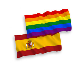 Flags of Rainbow gay pride and Spain on a white background