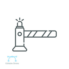 Parking barrier icon. Automatic car gate. Roadblocks. Parking entrance with security barrier gate and parking ticket machine. Editable stroke. Vector illustration. Design on white background. EPS 10