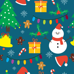 Seamless pattern with cartoon christmas accessories. for fabric print, textile, gift wrapping paper. colorful vector for kids, flat style