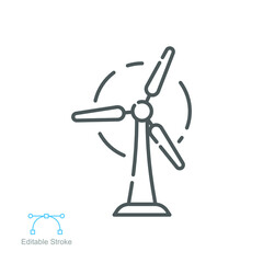 Wind turbine icon. windmill power, simple sustainable energy. environment technology station. Line or outline pictogram style. Editable stroke. Vector illustration. Design on white background. EPS 10