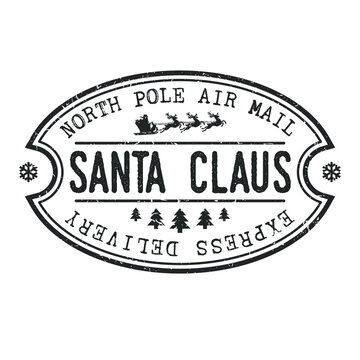 North Pole Mail Santa Claus Vector Stamp Round Design illustration Silhouette.