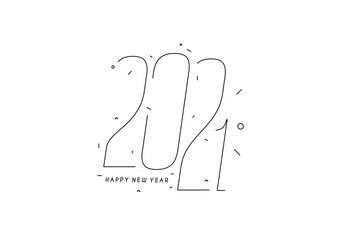 Line art Happy New Year 2021 Text Typography Design Patter, Vector illustration.